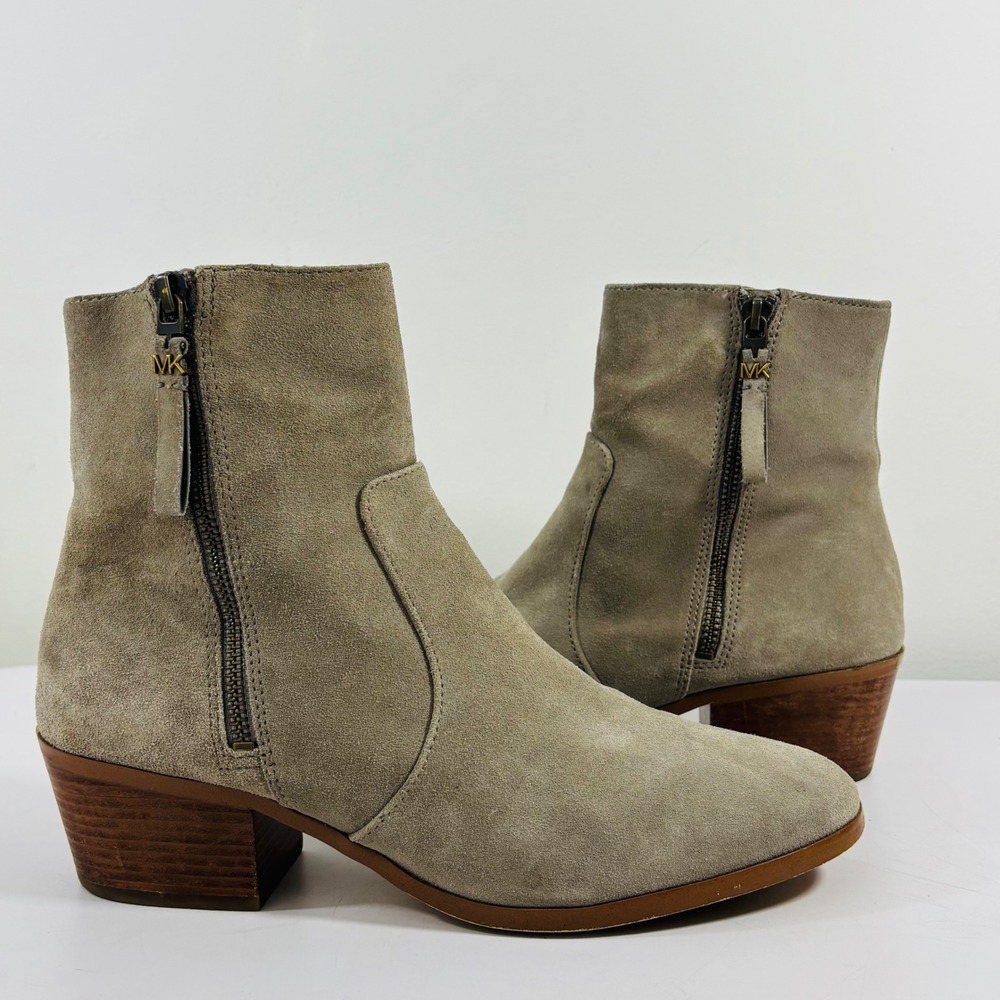 Michael Kors Taupe Suede Ankle Boots with Wood Heel
